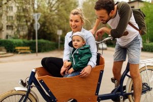 family enjoying cargo passenger e-bike ride